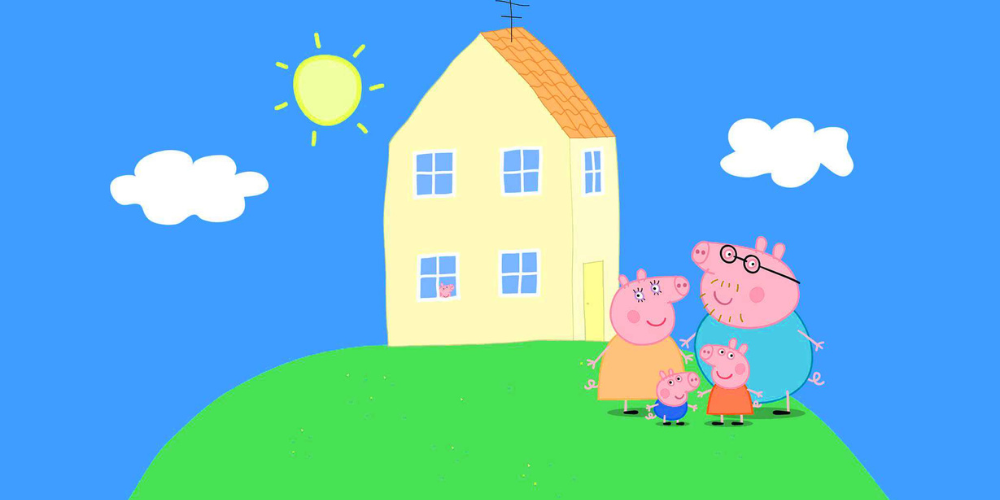 Peppa's family is outside the house art