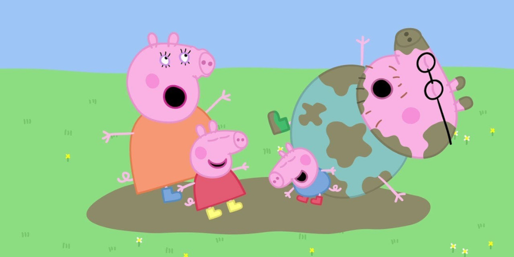 Peppa's family plays in the mud